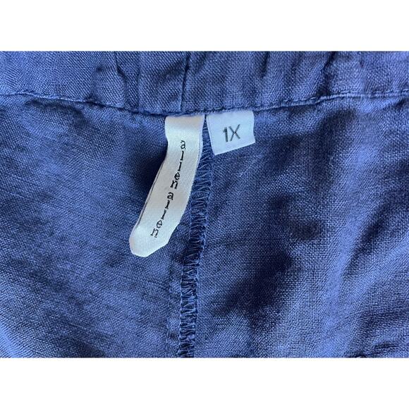 Vintage 90s allen allen Linen Drawstring Pants in Blue Size 1X - Picture 4 of 4